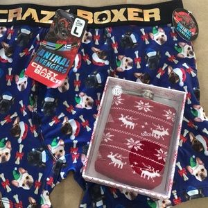 NWT Christmas Crazy Boxers & Flask